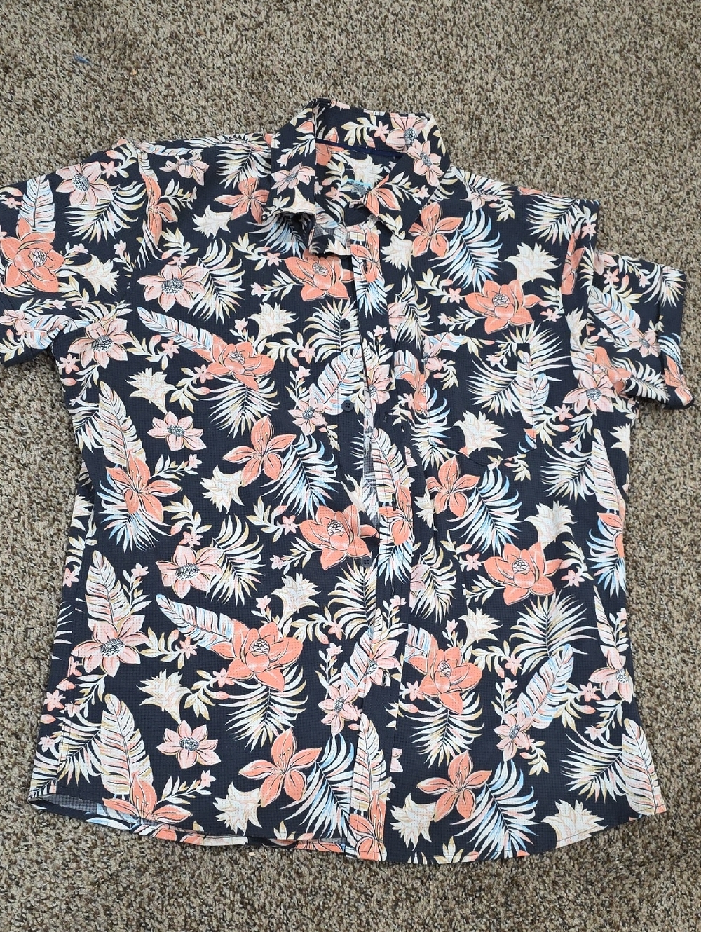 Apt. 9 Navy Short-Sleeve Button-Down with Peach Floral Print